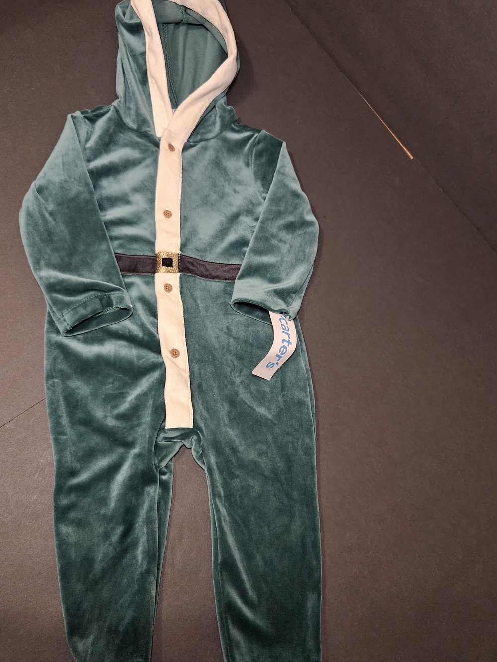 Carter's Baby Elf Hooded Velvet Baby Romper with Cream Trim